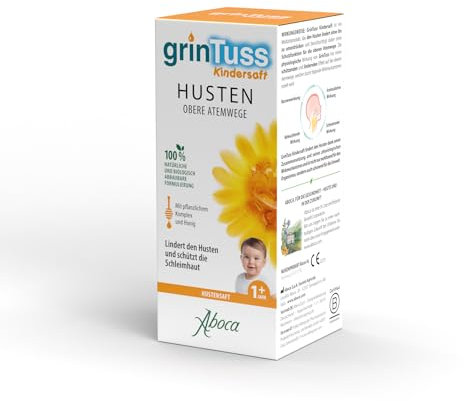 GrinTuss Sirop contre la toux pour enfants 128 g – Soulage la toux des voies respiratoires supérieures et protège la muqueuse