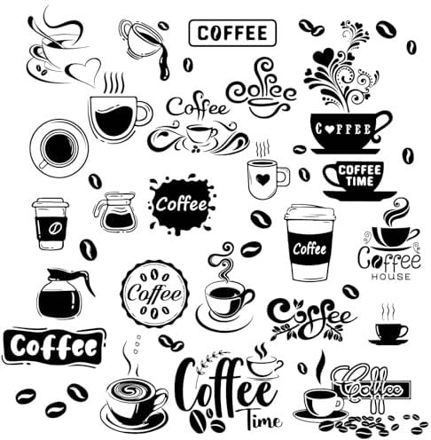 CREATCABIN Coffee Wall Decor Stickers Black Coffee Beans Cups Wall Decals Removable DIY Vinyl Art Sticker Decor Station Decorations Signs for Kitchen Shop Cafe Pub Office 22.8x15.8Inch