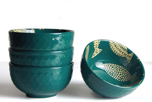 AOOSY Lot de 4 bols à céréales en porcelaine - 350 ml - Bol à riz - Bol à soupe - Saladiers en porcelaine - Pour salade, soupes, ramen, riz, dessert