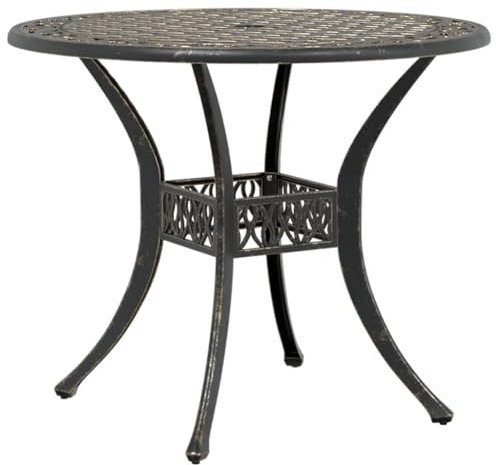 vidaXL Gartentisch, Terrassentisch mit Schirmloch, Esstisch für Indoor Outdoor, Gartenmöbel Tisch Rund, Bronzen Ø90x75cm Aluminiumguss