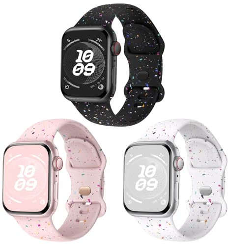 Joehwerr 3 Pack Compatible for Apple Watch Sport Straps 40mm 41mm 38mm 42mm 44mm 45mm 46mm 49mm for Women Men, Recycled Speckles Soft Silicone Band for iWatch SE3 Series 11 10 9 8 7 6 5 4 3 2