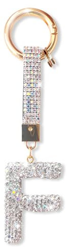 ZVRSUA Porte-clés Alphabet Diamant Argenté Femme, Mignon et Brillant,Clés de Voiture Accessoire de sac à dos, Cadeaux Personnalisés(F)