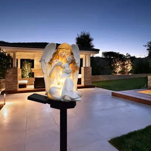 Solarleuchte für den Außenbereich, Gartenengel-Solarleuchte, wasserdichte LED-Solarleuchte, Engel-Skulptur aus Harz, 1.2 V, Engel-Gartenfigur, für Gartenfigur-Dekoration, Rasen, Weg (Eltern-Kind)