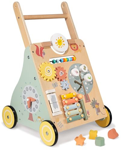 Baby Lauflernwagen Holz, Lauflernhilfe zum Holz, Montessori Spielzeug Multifunktion, Holzspielzeug Kleinkinder, Baby Walker Spielzeug für Kinder, Geschenk für Jungen und Mädchen (Klassischer)