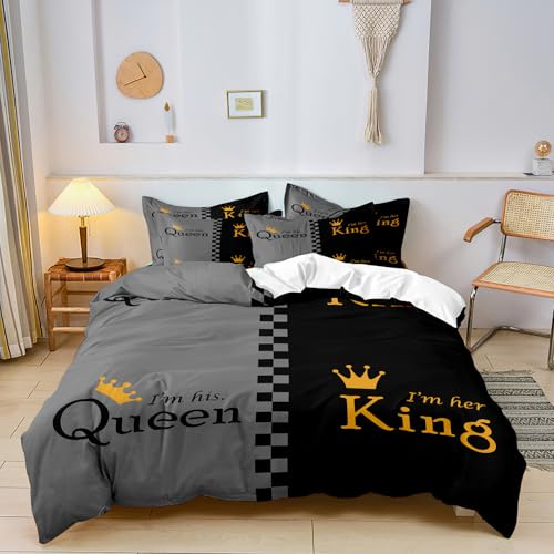 ZIRANSHU Lover Bettbezug-Set – Kingsize, Advanced Grey & Black Couple Bedding 3D Digital Printed Duvet Cover King and Queen Bedding Sets Valentine's Day Presents (1 Bettbezug + 2 Kissenbezüge)