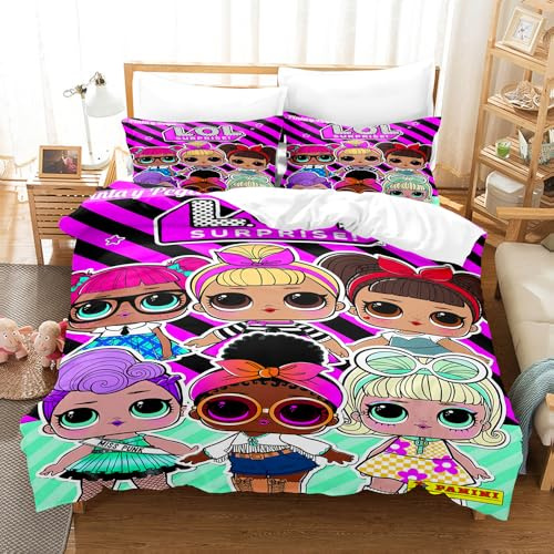 Ste-X Bettwäsche Hautfreundliche Kinder L.O.L.Surprise Bettbezug Baumwolle Mädchen Teenager Bettwäsche Mit Kissenbezug (135x200cm,LOL 05)