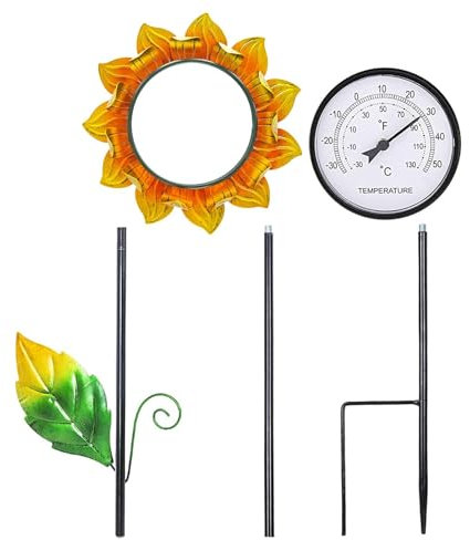 Solar Gartenthermometer Außenthermometer, Außenthermometer Für Terrasse, Dekoratives Thermometer Für Außen, Sonnenblume Metall Pfahl Thermometer, Gartenstäbe Metall Deko Für Rasen