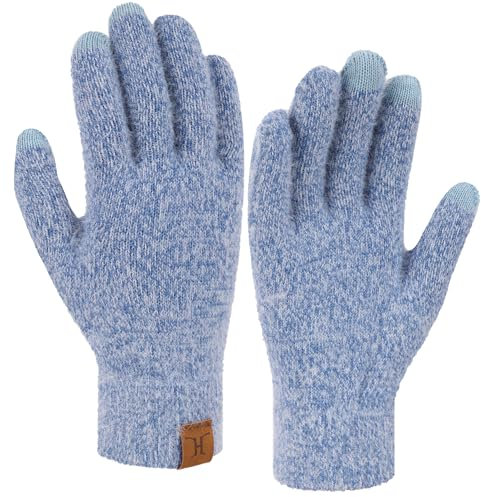 Bequemer Laden Touchscreen Handschuhe Damen Winter Warm Winterhandschuhe Strickhandschuhe mit Elastisch Manschette Frauen Geschenk, Blau