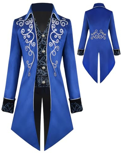 Giacca da uomo in stile steampunk, vintage, gotico, costume di carnevale, abbigliamento medievale da uomo, costume di Halloween da uomo, Blu, L