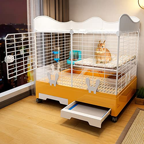 Hasenkäfig, Kaninchenstall für drinnen und draußen, mit 2 tiefen Ausziehwannen und Urinschutz, Meerschweinchenkäfig aus Metalldrahtgeflecht, Villa für Eichhörnchen/Meerschweinchen/Hasen/Katze,C2-73*47