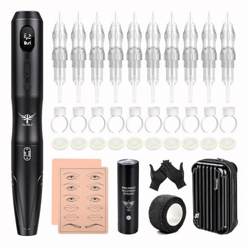 TATELF Permanent Make-up Maschine Kabellos S20 Pen mit 10 Stück Patronennadeln Microblading Zubehör für Lip Eyeliner Ombre Powder Brows Microshading Zubehör