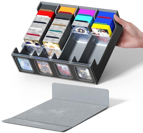 Couleeur Caja de Cartas, 4 Filas Magnéticas Caja Cartas Magic Tiene Capacidad para Más de 2400 Cartas, Cuero Impermeable Magic Deck Box con Cartas y 10 Divisores de Cartas para MTG y Game Cardxibanya