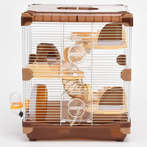 Hamster Cage 3 Layers BROWN Spacious Tray Design Easy to Clean Breathable Easy to clean Size 14.17”(W) X10.63(L) X16.73(H) Suitable for small hamsters under 3 inches