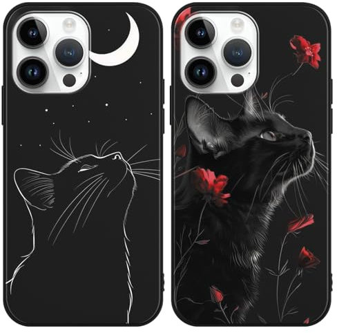 2 Confezioni Custodia per Apple iPhone 15 PRO 6.1 Pollici, Anime Giappone Art Estetica Gatto e Fiore Motivo Manga Antiurto Protezione Case Flessibile TPU Silicone Cover Bumper, 06