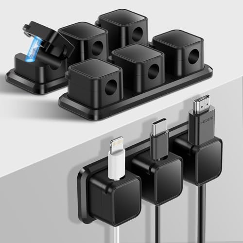 Alaoo Clips Câble Organisateur Bureau, 3Pcs Organisateurs de Câbles Magnétiques avec Base Fixe, Range Câbles Silicone Fixe pour Câbles de Chargeur/Souris/Écouteur/Ustensiles de Cuisine, Noir
