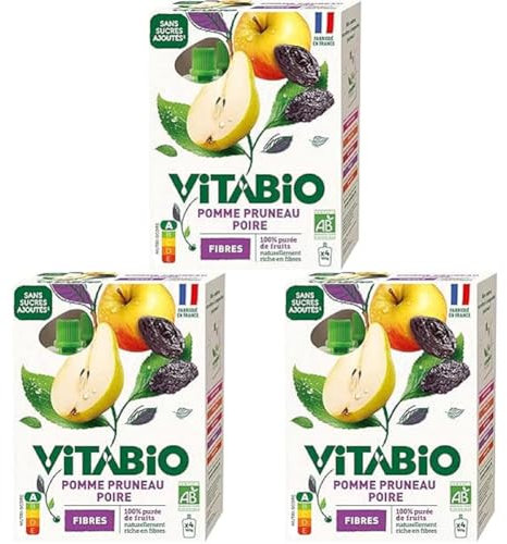 VITABIO - Gourdes Pomme Pruneau Poire - FIBRES - 4x100g - BIO (Lot de 3)