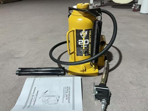 YELLOW JACKET 20 Ton Pneumatic Bottle Jack – Heavy-Duty Air/Hydraulic Lift for Trucks & Autos, Manual & Air Pump Operation, Yellow