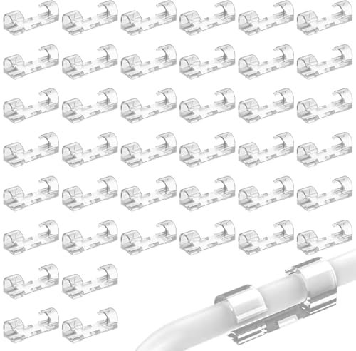 40PCS Self Adhesive White Cable Clips for Cable Management - Wall Clips for Ethernet, Outdoor, Flat and Small Cables, Sticky Hooks for Home and Office Organization
