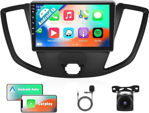 Android 13 Autoradio für Ford Transit Custom Tourneo Custom 2014-2019, Wireless Carplay Android Auto, 9 Zoll Touchscreen Multimedia Player WiFi GPS Navi Bluetooth FM/RDS SWC+Rückfahrkamera