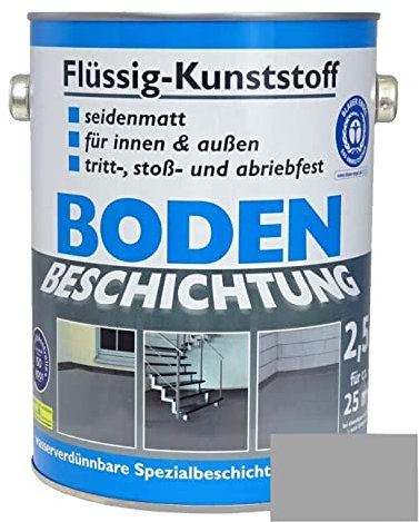 Dynamic24 Flüssig Kunststoff 2,5L Bodenbeschichtung 25m² Betonfarbe Beton Beschichtung Boden Estrich Farbe Halle Estrichfarbe Bodenfarbe für innen und außen Keller Terrasse Kellerboden (Platingrau)