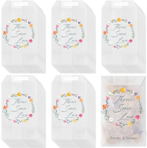 100 Pcs Wedding Confetti Bag, Glassine Envelope for Party, Flower Style | Compact Flat Format, Printed Flower Design, Suitable for Candy, Petal, Note and Small Keepsakes for Wedding Bridal Shower