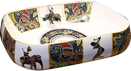 Fregadero de cerámica con diseño de arte vintage para tocador de baño moderno, lavabo sobre encimera