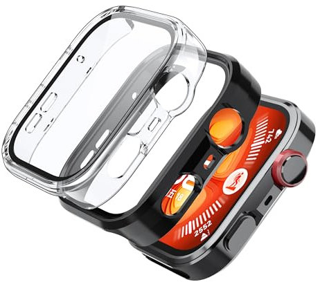 Fitudoos [2 Pezzi Cover per Huawei Watch Fit 4 Pro,custodia rigida in PC con pellicola protettiva in vetro temperato,Anti-Caduta Alta Sensibilità -1 Nero + 1 Trasparente