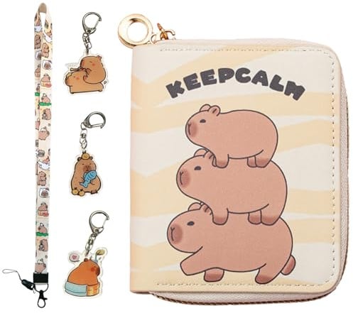 ZenyTra Capybara Brustbeutel Kinder mit Schlüsselband & 3 Schlüsselanhänger | Geldbeutel PU & praktische Aufbewahrung für Münzen, Karten & Scheine