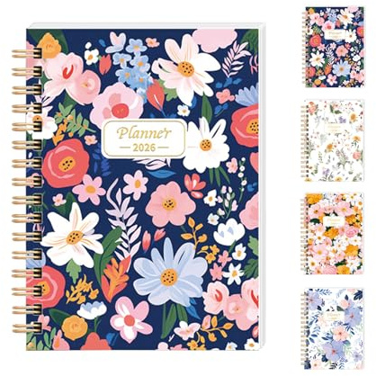 TODAYME 2026 Blume Notebook A5 Quadrat Notebook, Spiral Pad mit gefüttert Klassische Notebooks Dot Grid Journal Hardcover Tagebuch gebunden Spiral gebunden A5, Tagebuch für Erwachsene (Navyblau)