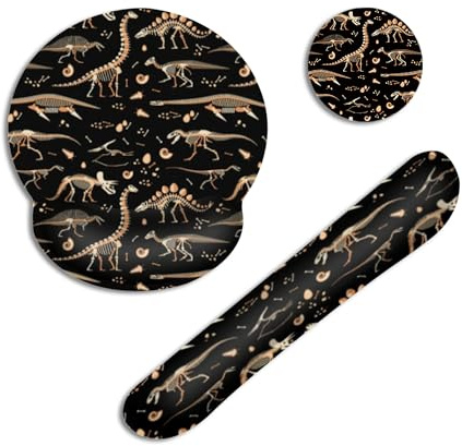 Dinosaur Fossil Skeleton Ergonomic Keyboard Wrist Rest Pad and Mouse Mat Set,Memory Foam and Non-Slip Rubber Base, Comfortable Typing and Pain Relief for Home Office, Gaming and Computer Desk