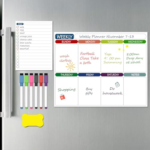 2pcs Magnetic Meal Planner For Fridge, 28 x 35.5cm Erasable Weekly Daily Refrigerator Schedule, Small Calendar Fridge Whiteboard For Home School Office To Do List With Markers And Eraser