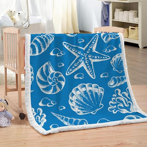 XPINGO Maritime Kuscheldecke Sherpa Decke 150x200 cm Super Weich Warme Winter Blanket 3D Seestern Muschel Wohndecke Fleecedecke Flauschige Sofadecke für Sofaüberwurf Tagesdecke（Stil 38-10）