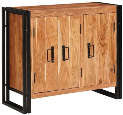 Ordellia Buffet industriel à 3 portes, en bois d'acacia massif marron et cadre en métal, 80 x 33 x 70 cm, pour salle à manger et salon