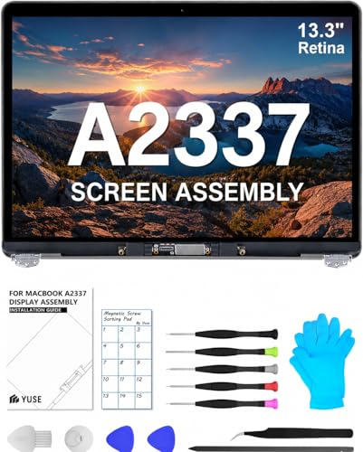 A2337 Screen Replacement 13.3 for MacBook Air M1 2020 Full LCD(Space Gray) | Model:EMC 3598, MGN63, MGN73, MGN93, MGNA3, MGND3, MGNE3，13 inch， 2560x1600，Full Display Assembly，Fix Kit，Installation Guide