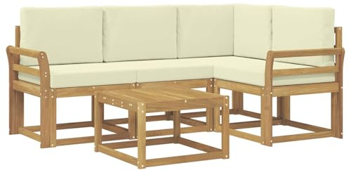 vidaXL Outdoor-Sofagarnitur mit Kissen 5 pcs Weiß und Creme, Gartenmöbel, modernes Loungesofa, Eckset für die Terrasse, Robustes Sitzmöbel für drinnen und draußen