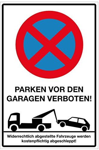 WANDKINGS Hinweisaufkleber für den Innen- und Außenbereich - Parken vor den Garagen verboten! - 20x15 cm - Aufkleber ohne Schild