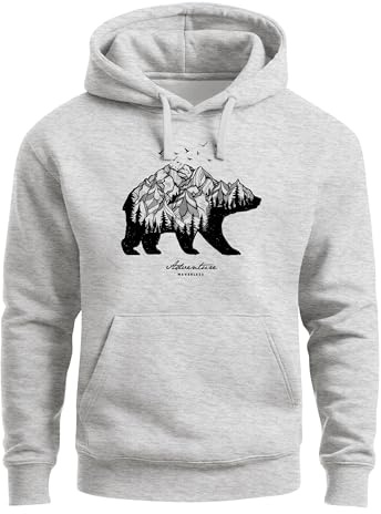 Neverless Hoodie Herren Bär Abenteuer Berge Wald Bear Mountains Adventure Kapuzen-Pullover Männer