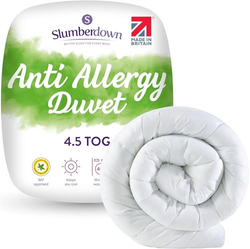 Slumberdown Anti Allergy King Size Duvet 4.5 Tog - Allergy UK Approved Lightweight Summer Duvet for Allergy Sufferers - Made in the UK, Anti Bacterial & Machine Washable King Quilt (225 x 220cm)