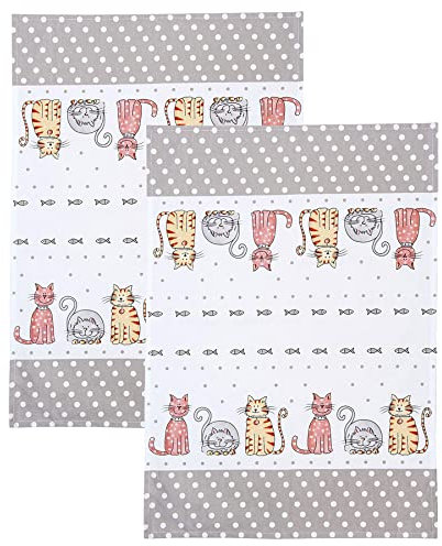 SPOTTED DOG GIFT COMPANY - 2er-Set Weiß Küche Geschirrtücher Handtuch Küchentücher 230 g Qualität Baumwolle Katzen Design 50 cm x 70 cm Geschenk für Katze Liebhaber