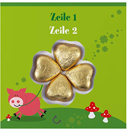 Herz & Heim® Viel Glück Karte - Süße Grüße - Grußkarte inkl. 4 Lindt Schokoladen-Herzen mit Wunschtext