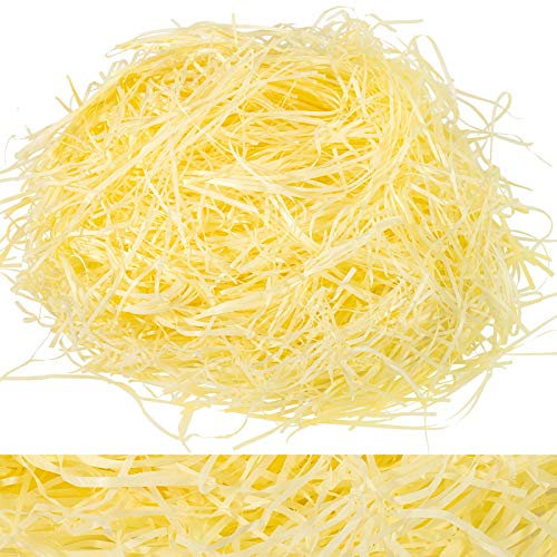 Whaline 120g 4 Oz Basket Grass Craft Shredded Tissue Raffia Gift Filler Paper Shreds for DIY Gift Packaging Easter Basket Filling Egg Stuffer Party Supplies Accessories Decoration (Light Yellow)