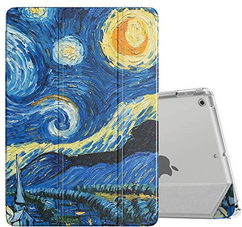 MoKo Custodia per iPad di 9a generazione 2021/8a generazione 2020/7a generazione 2019, iPad 10.2, custodia sottile con supporto e protezione posteriore satinata traslucida, notte stellata (accensione