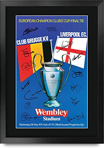 HWC Trading FR A3 1978 Champions League Final Programme Liverpool Affiche autographe signée de souvenirs imprimés pour les fans de football et les supporters - A3 Encadré