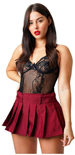 Divas World Damen Faltenrock Burgund Micro Mini Plaid Schulmädchen Tennis Hohe Taille