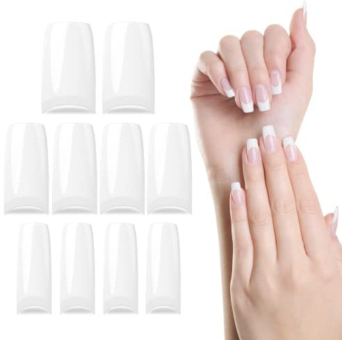 TEPSYLETSOLY 500 Nail Tips for Acrylic Extensions, 10 Sizes Acrylic Nail Tips - Half Cover Square Tips for Gel Extensions - Durable False Nail Tip for Home, Salon, DIY Nail Art Professionals