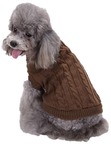 CHBORCHICEN Pullover für kleine Hunde, gestrickt, für Haustiere, Katzen, warmes Hunde-Sweatshirt, Winterkleidung, Kätzchen, Welpenpullover (Größe XXS, Braun)