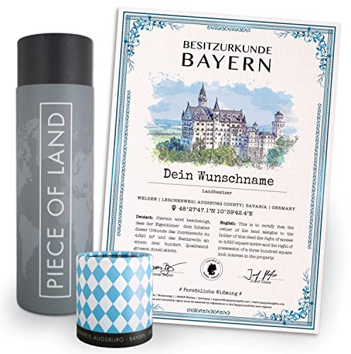 happylandgifts® Premium | Echtes Bayern Grundstück als einzigartiges Geschenk für Bavaria Fans | Personalisierte Besitzurkunde in Farbe mit Wunschname und persönlicher Widmung
