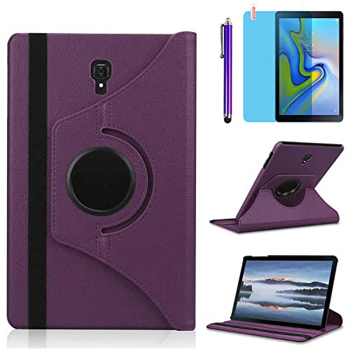 Custodia per Samsung Galaxy Tab A A2 10.5 pollici 2018 (SM-T590 T595 T597) - Rotazione di 360 gradi Custodia protettiva completa per supporto,Con Penna Stilo, Pellicola Per Schermo (Purple)