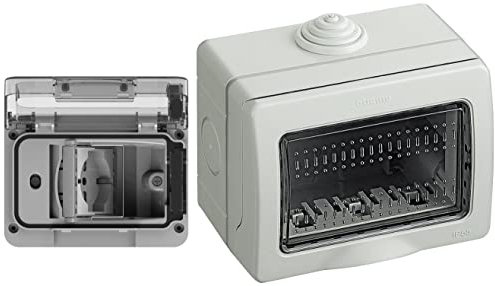 4Box 4B.W.Ral.015, Wide Ip55, Presa Elettrica Da Esterno Per Scatola Da Incasso Tipo 503 Con Schuko Bivalente, Grigia & Bticino S25503E Custodia Idrobox Ip55, Grigio, 3 Moduli, Bianco