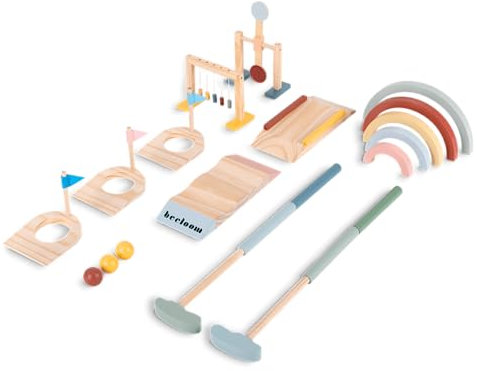 Beeloom - Kit di Legno per Bambini Mini Golf, Giocattolo simbolico per Bambini, Multicolore, Set da Gioco Portatile, Diversi Pezzi Senza Campo, Multicolore